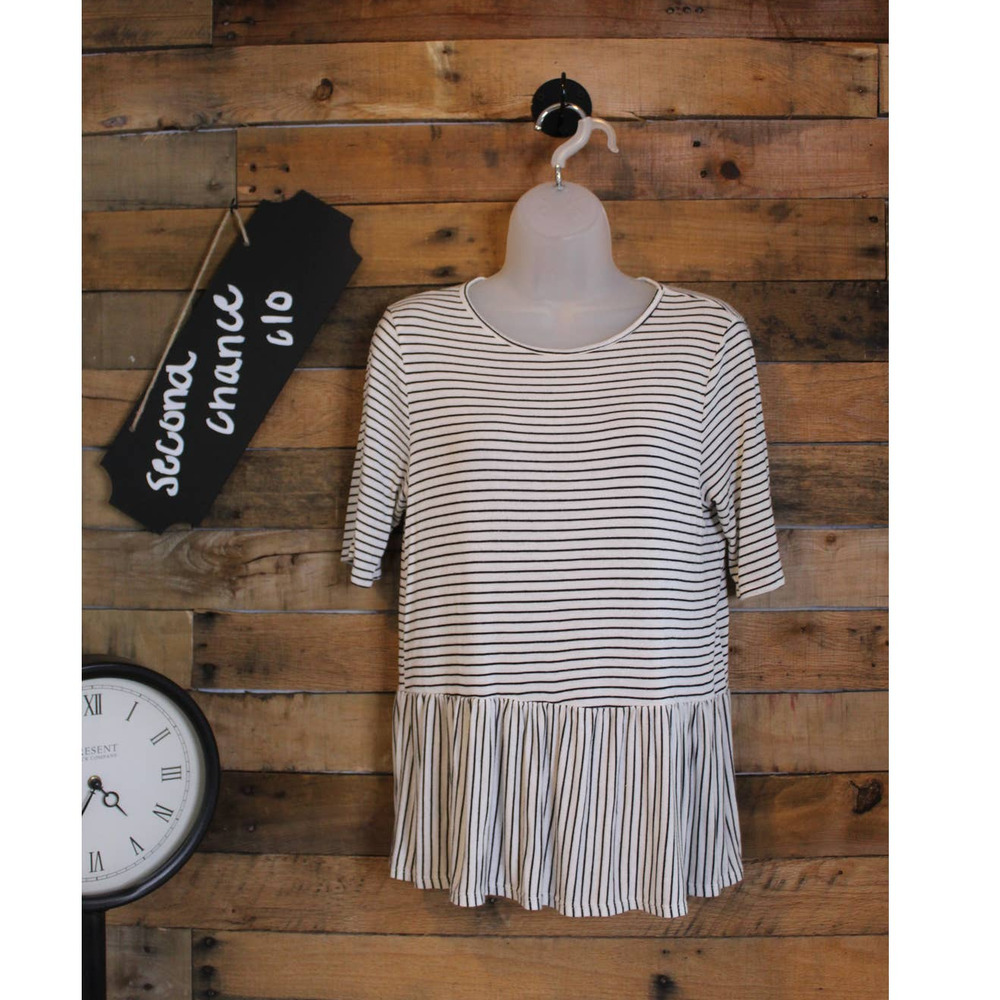 SALE-Live in the moment women's white soft top with black stripes size medium